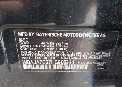 2017 BMW 530 Xi from USA, damaged, VIN WBAJA7C37HG905111